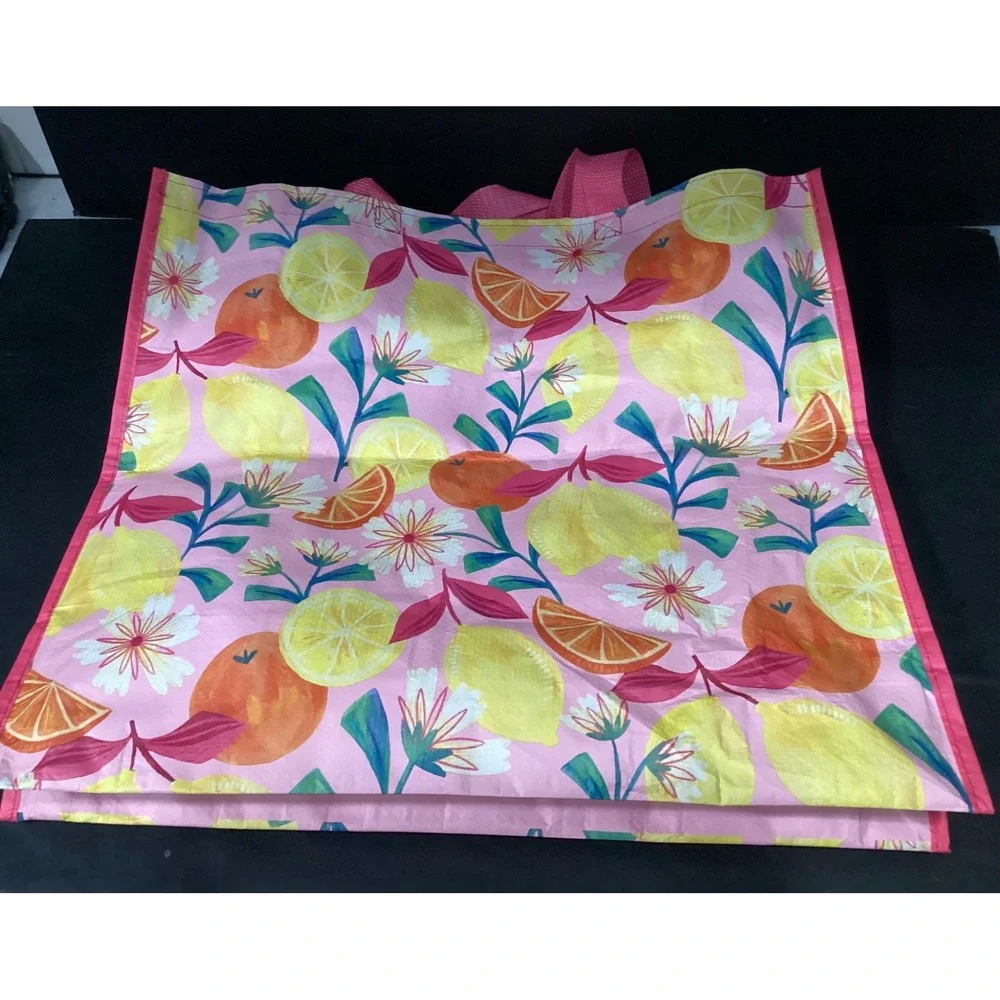 Home Goods Reusable Shopping Tote‎ Bag Bundle, Lemon Floral Bee Kind Pink White